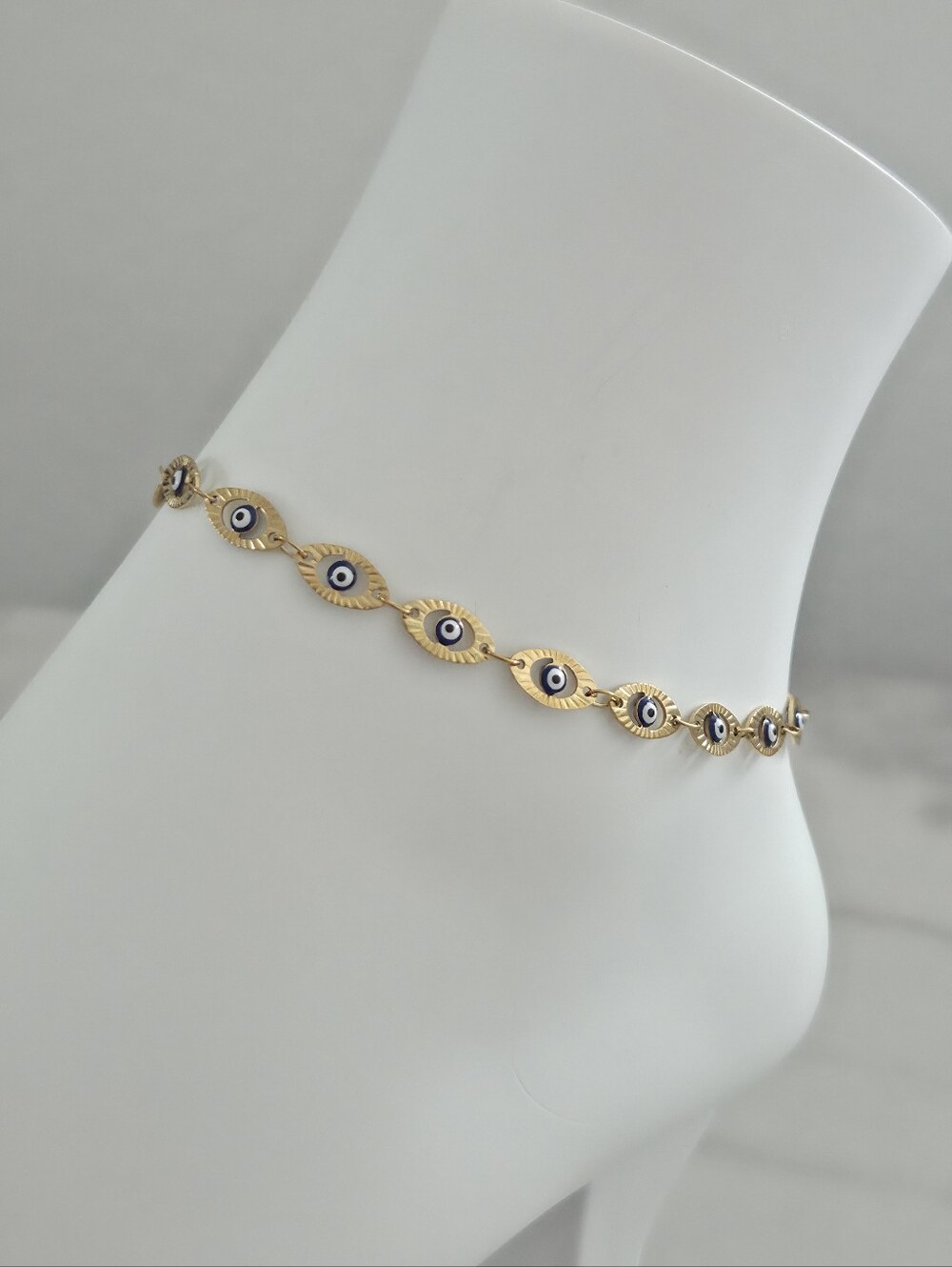 Gold Evil Eye Anklet Stainless Steel Turkish Eye Ankle Bracelet Link Chain - Picture 12 of 13